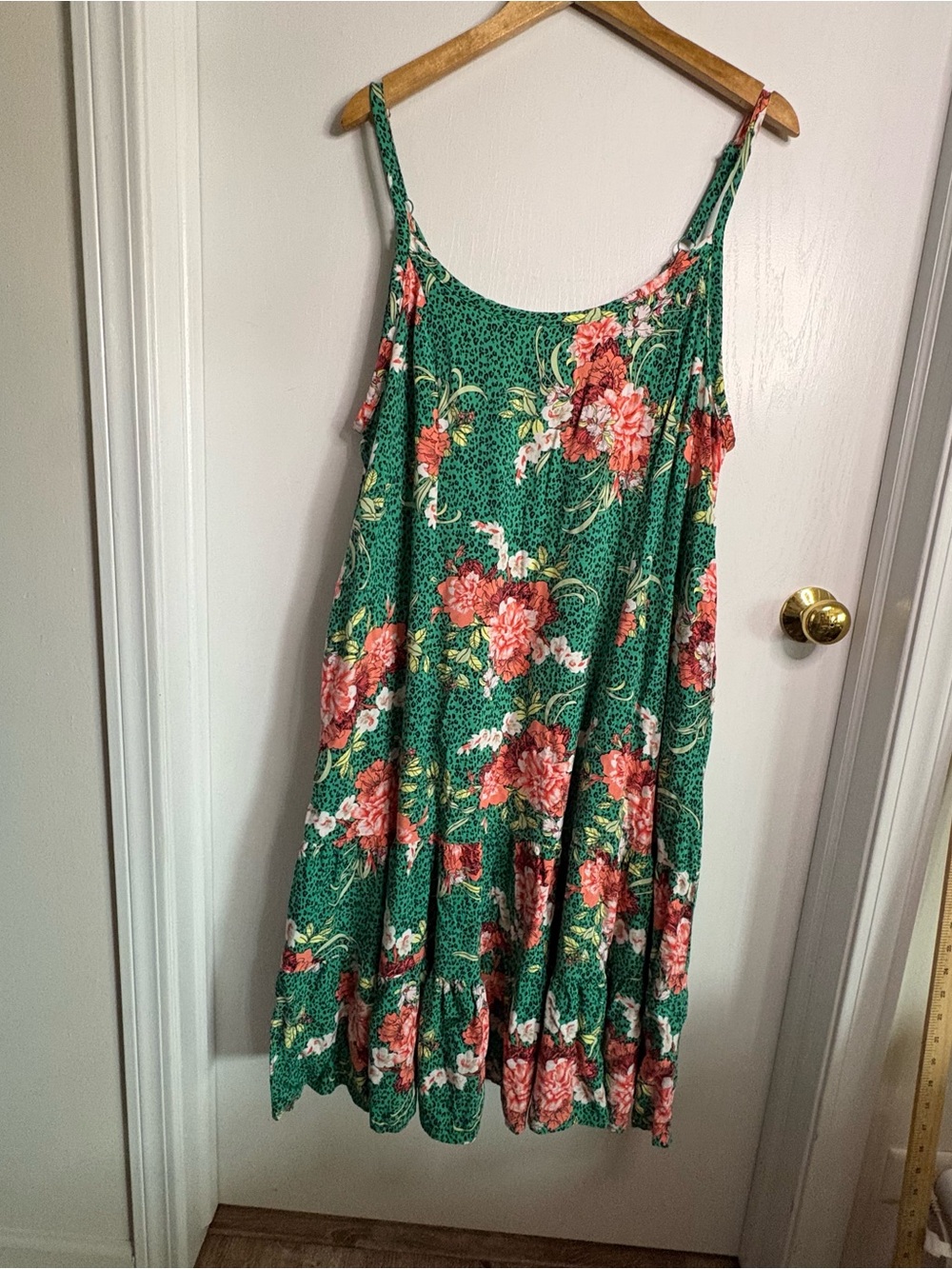 torrid Sz 2X Green Floral Leopard Tiered Midi Dress Coquette Cowgirl Resort Boho